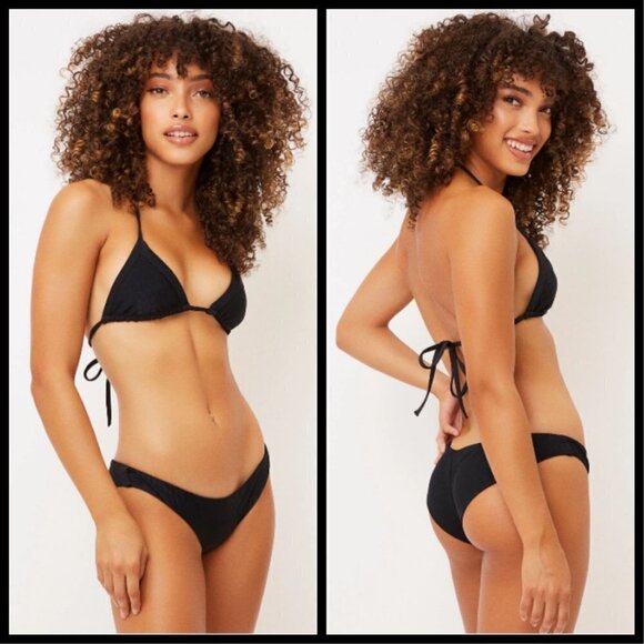 💕FRANKIE'S BIKINIS💕 Greer Ribbed Cheeky Bikini Bottom Black XL NWT - Picture 3 of 16
